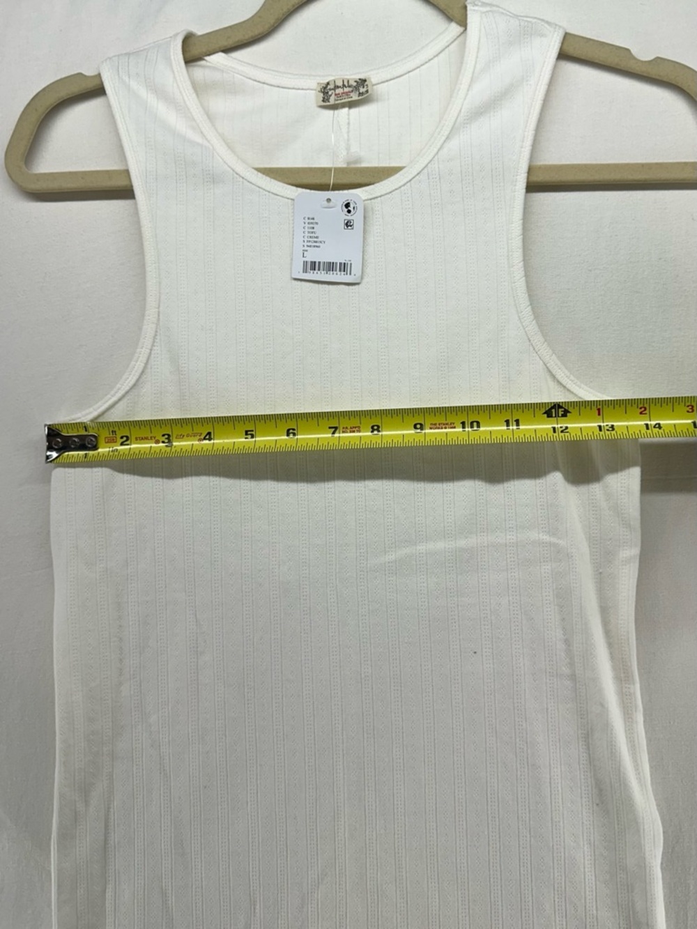 Free People Intimately Cream Ribbed Racerback Crew Neck Lettuce Hem Tank Top L‎ - Picture 4 of 8